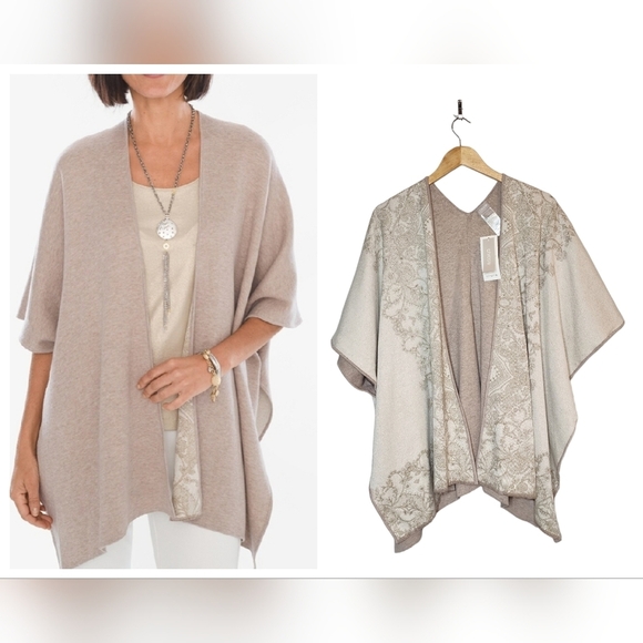 NWT Chico's Reversible Button-Detail Ruana. Tan/Metallic Gold. Size S/M (O/S) - Picture 1 of 17